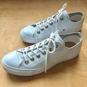 Converse All Star White Perforated Leather Low Top Sneakers Size 9